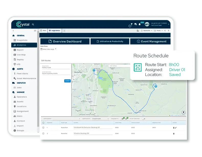 Route planning and job scheduling dashboard example