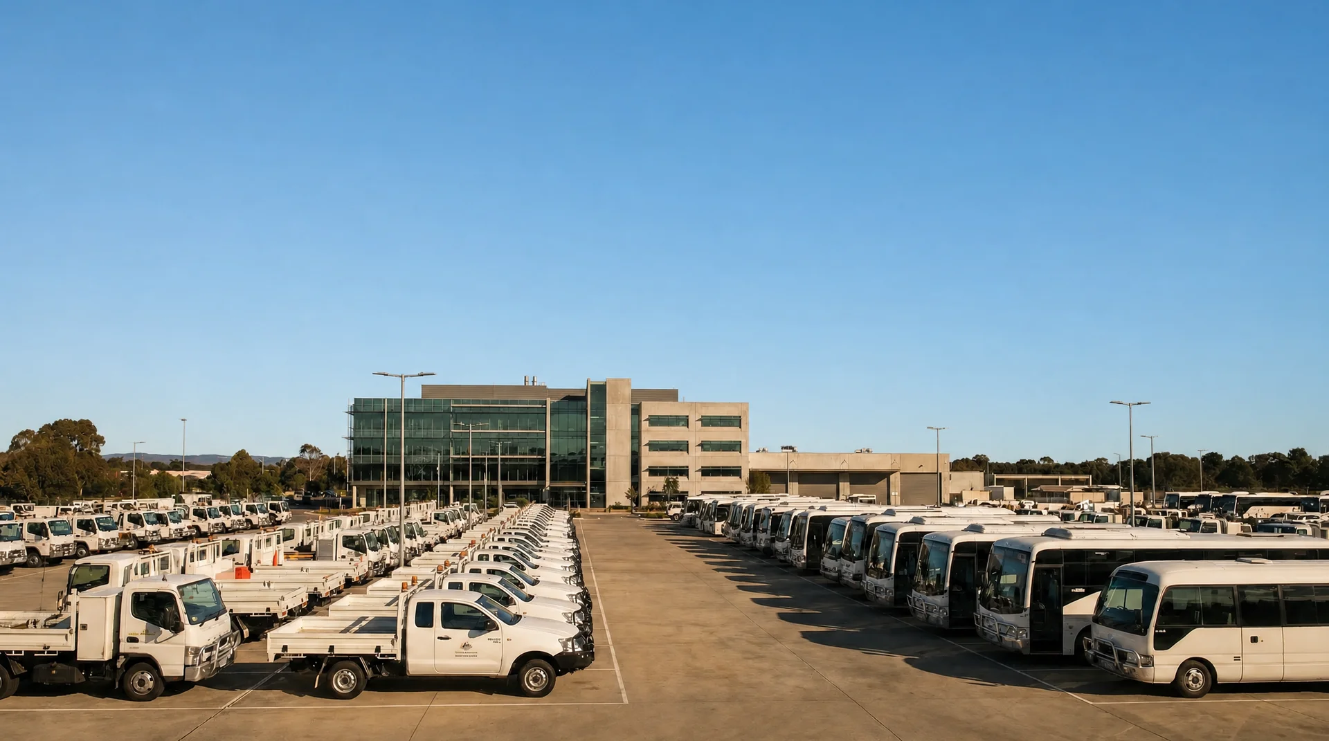 Government fleet vehicles at depot
