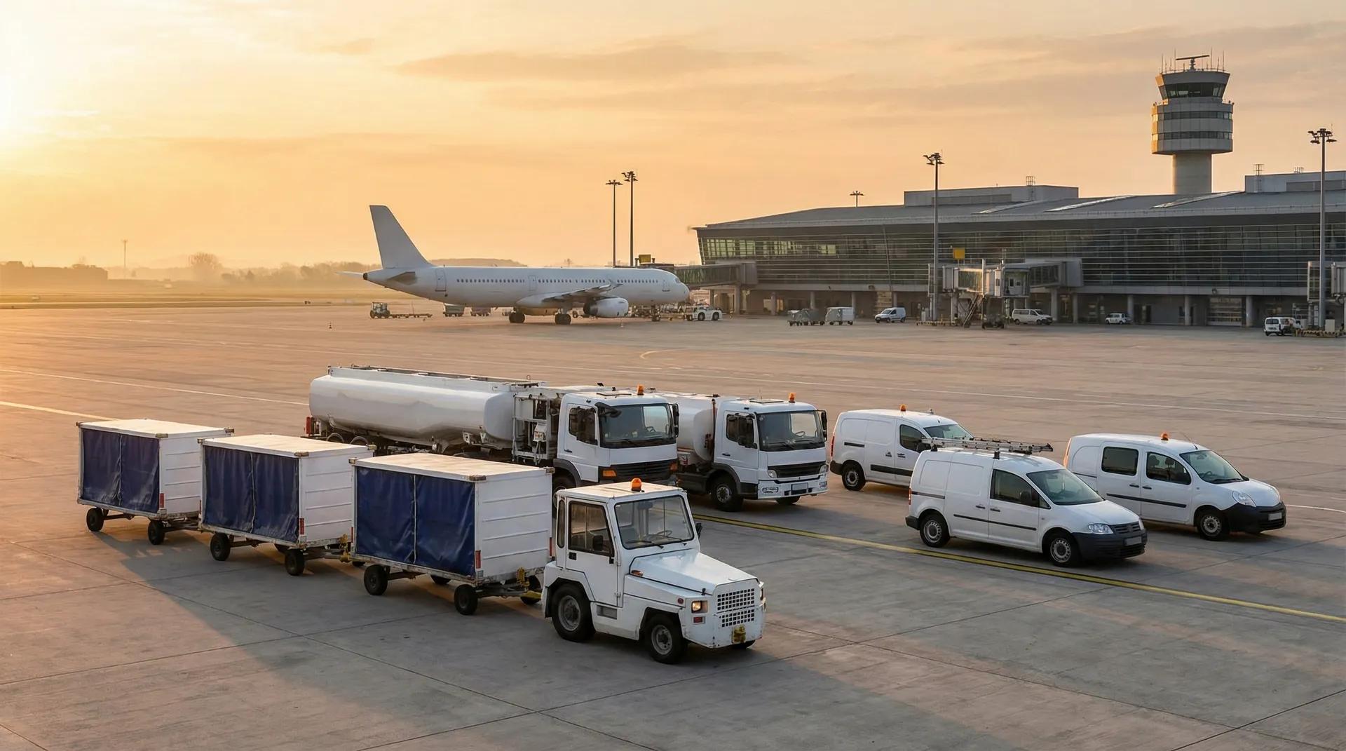 Aviation support vehicles and ground equipment at Australian airport facility