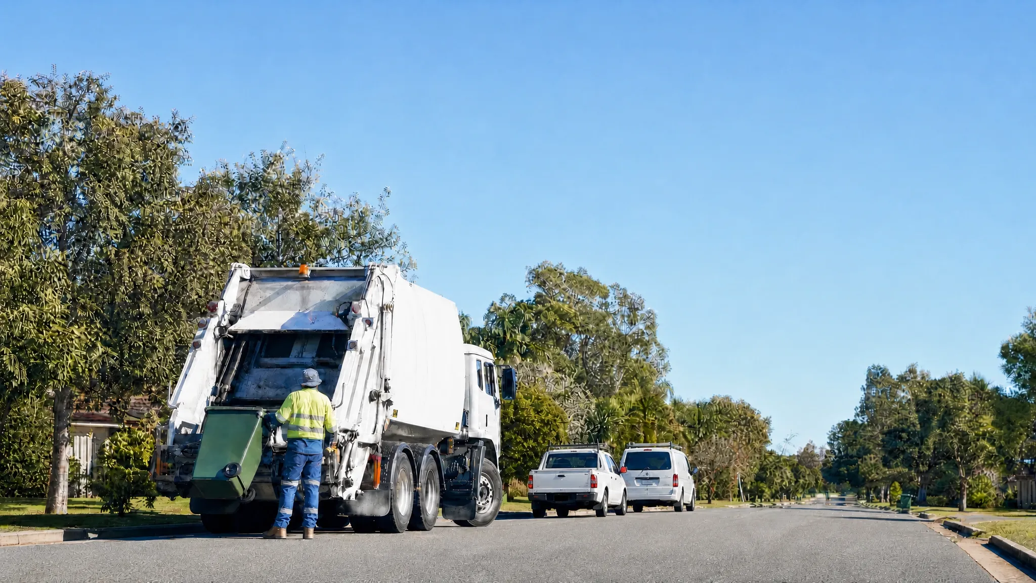 Council fleet vehicles and municipal equipment at Australian local government depot