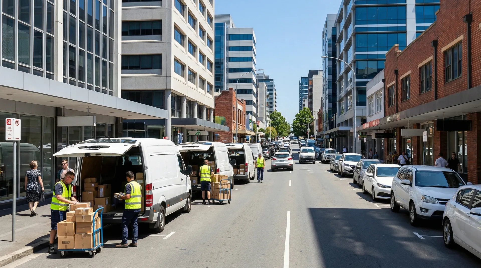 Delivery vans and courier vehicles at Australian distribution warehouse