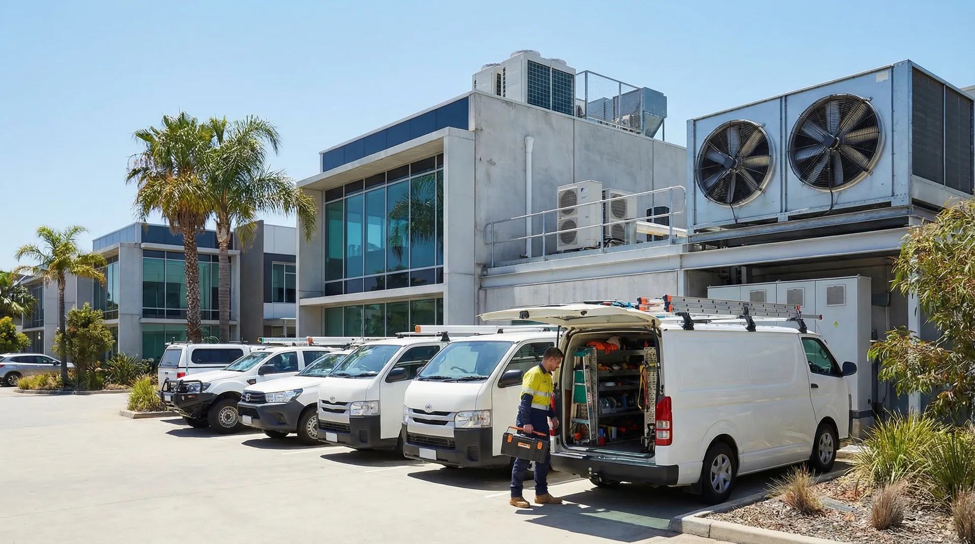Facilities management vehicles and service fleet at Australian commercial property