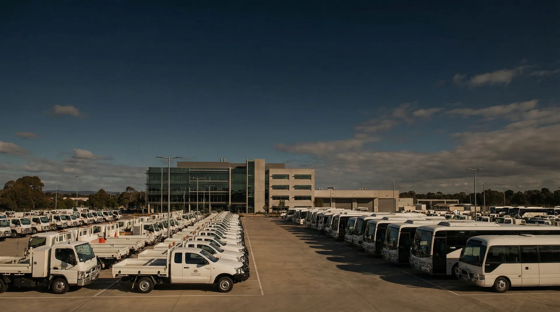 Government fleet vehicles at depot