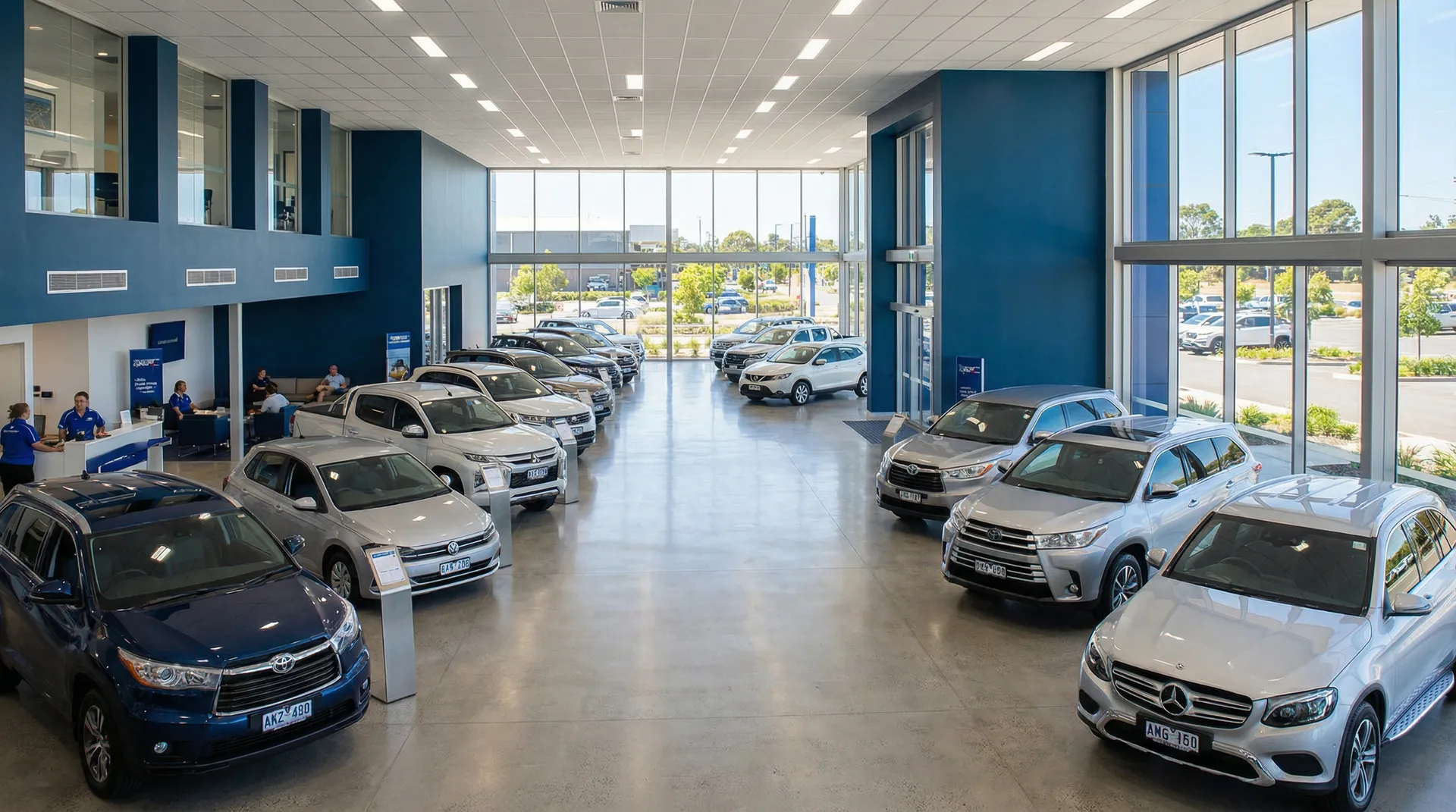 Rental fleet vehicles at depot