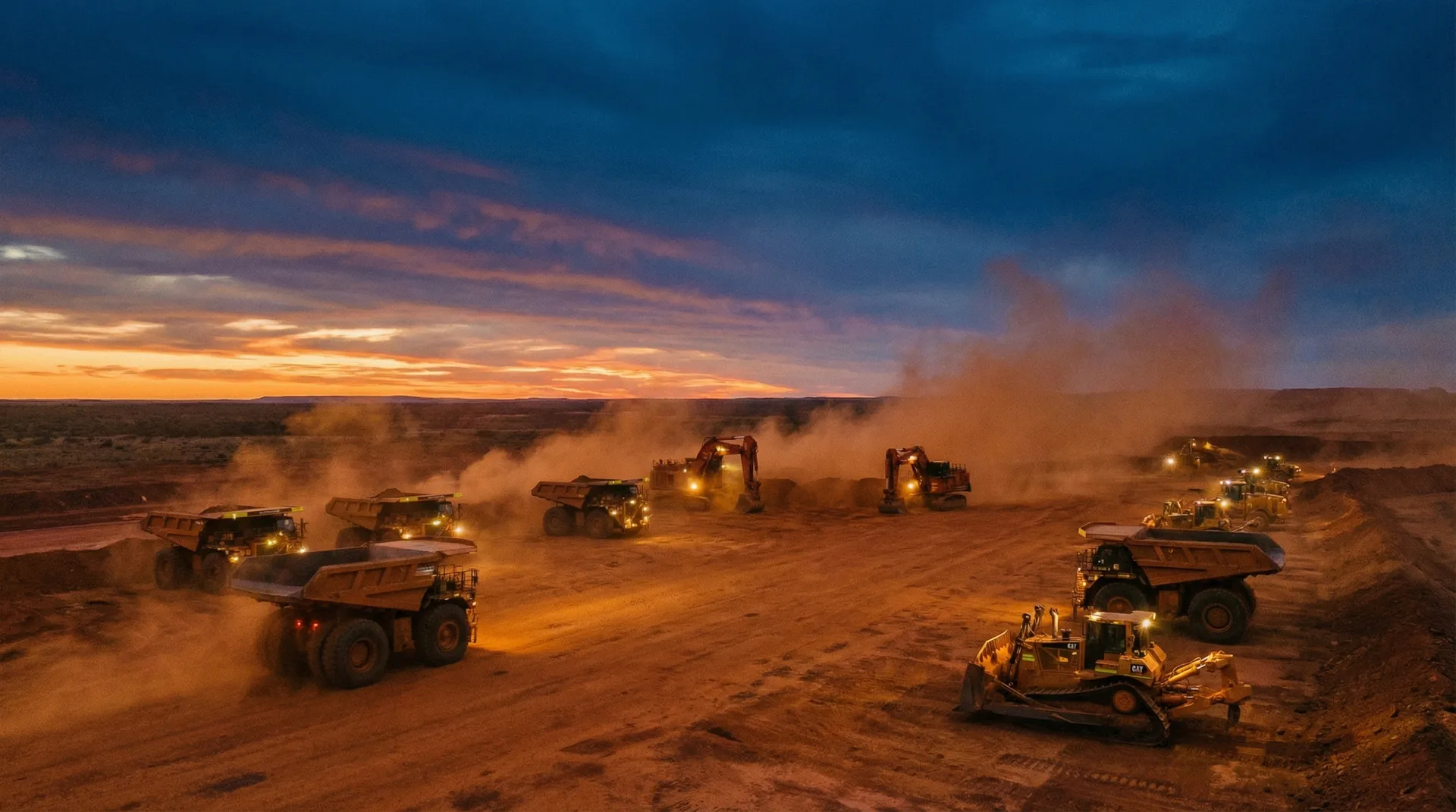 Mining haul trucks operating at an Australian mine site