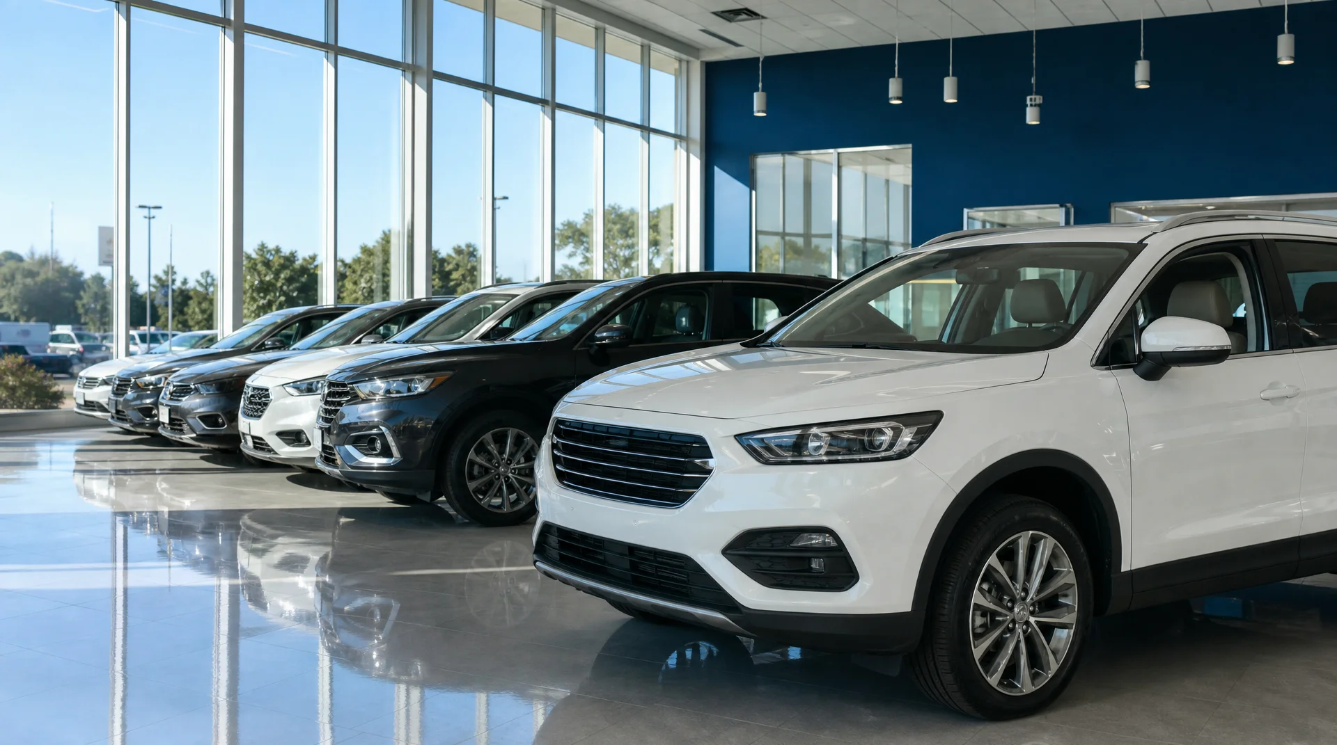 Rental fleet vehicles at depot