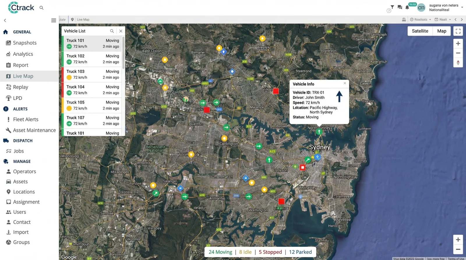 Crystal live fleet map feeding utilisation and movement analytics