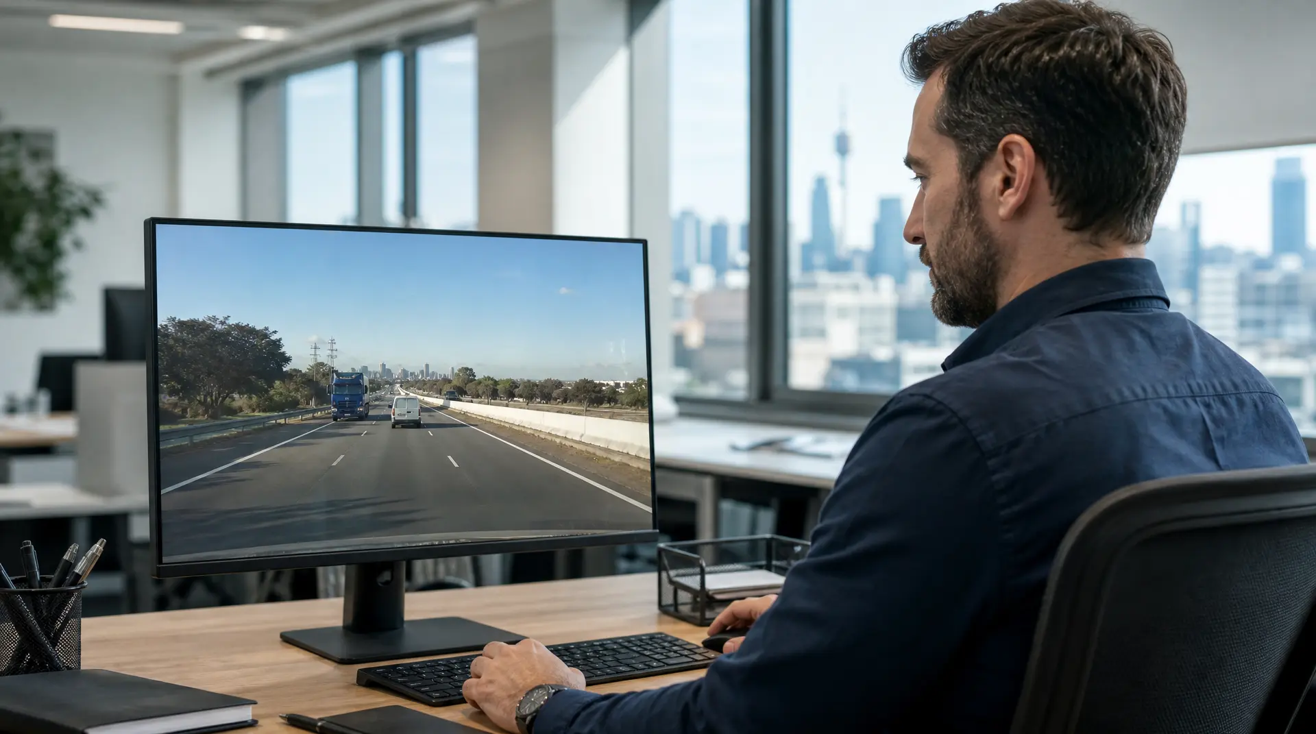 Heavy vehicle video telematics scene with multi-camera fleet visibility