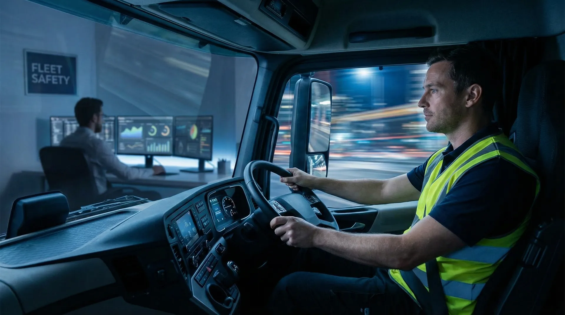 Driver behaviour monitoring dashboard with scorecards tracking speeding, harsh braking, and acceleration events