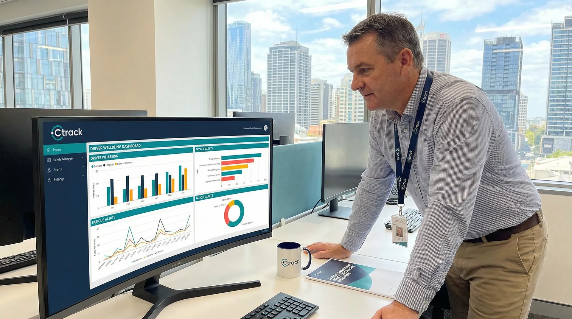 Driver fatigue management system monitoring alertness levels with real-time fatigue detection technology