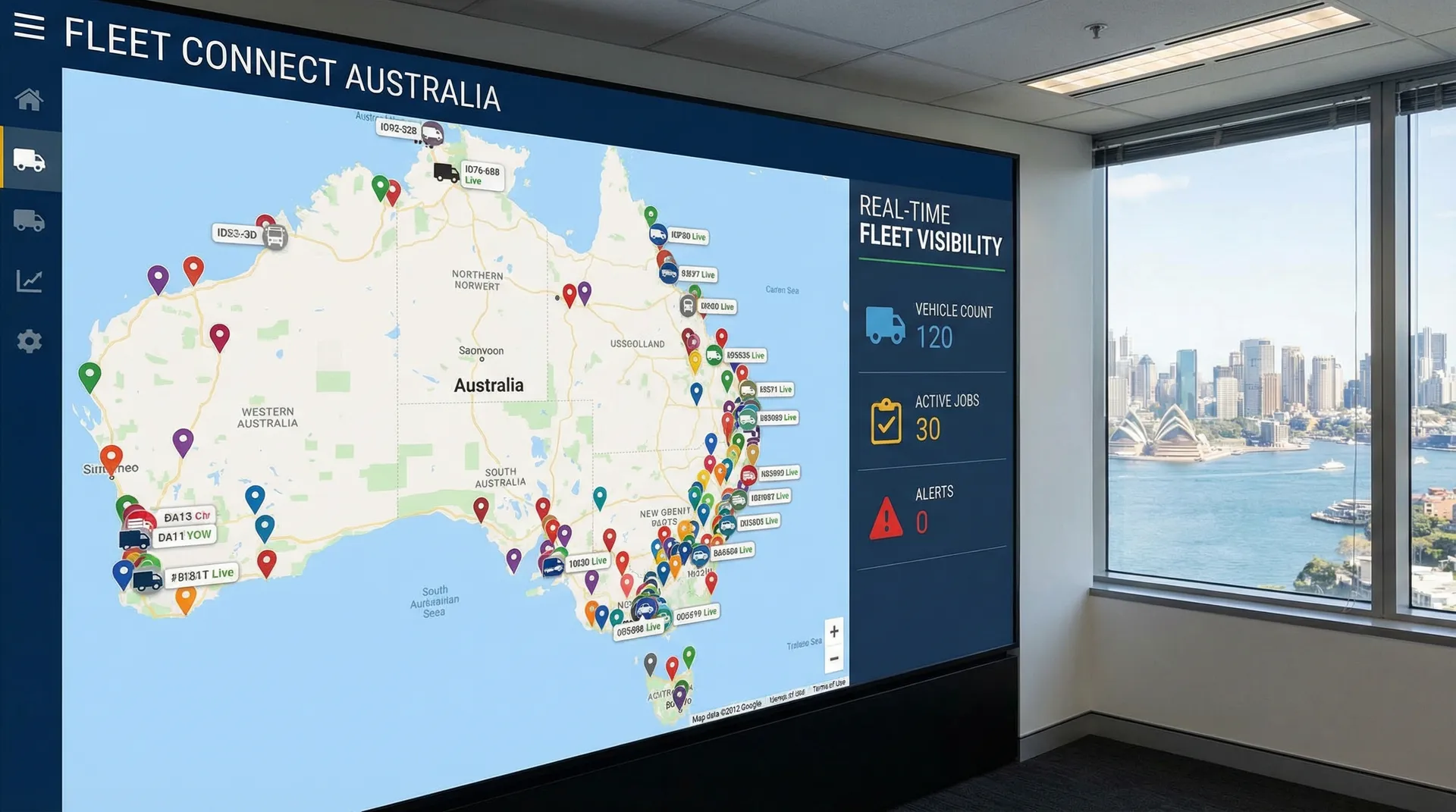 Australian fleet vehicles on the road with live GPS tracking and operational visibility context