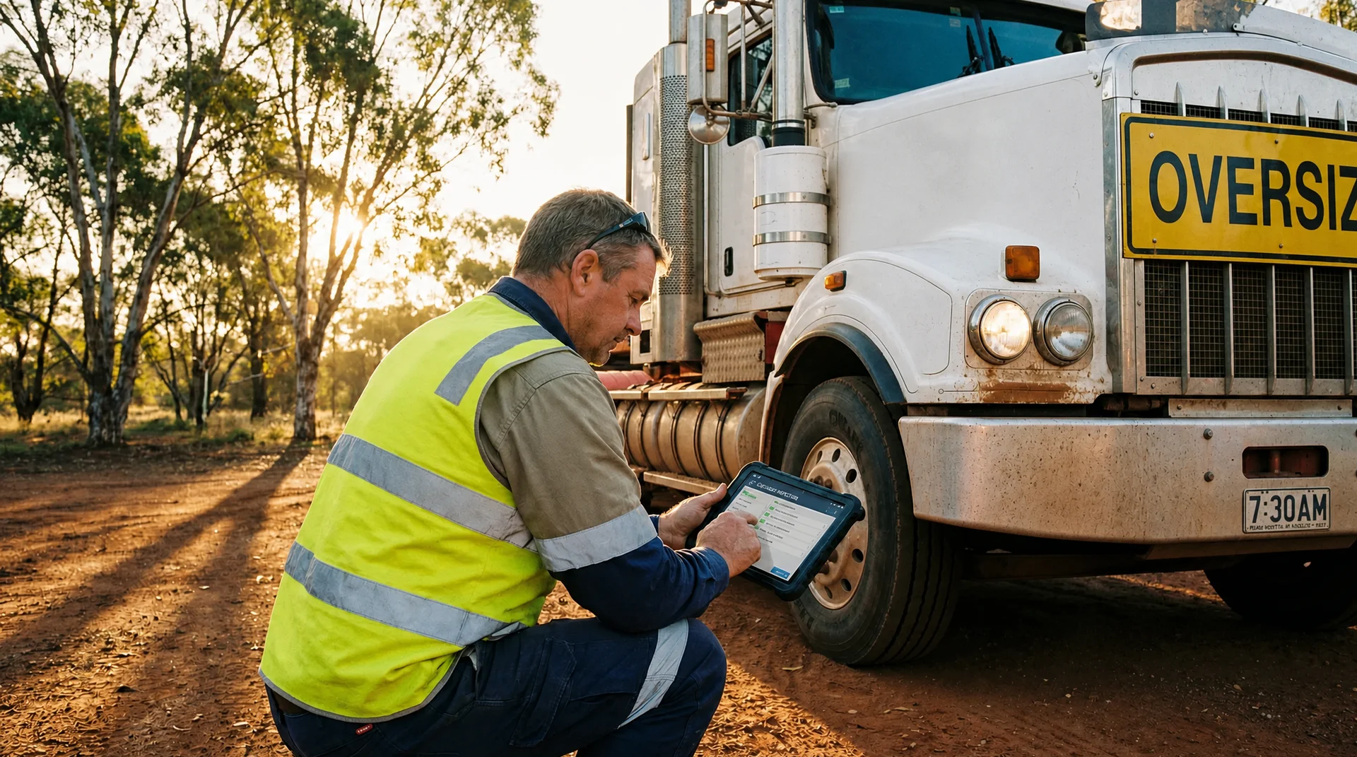 Pre start checklist on mobile device for vehicle safety inspections