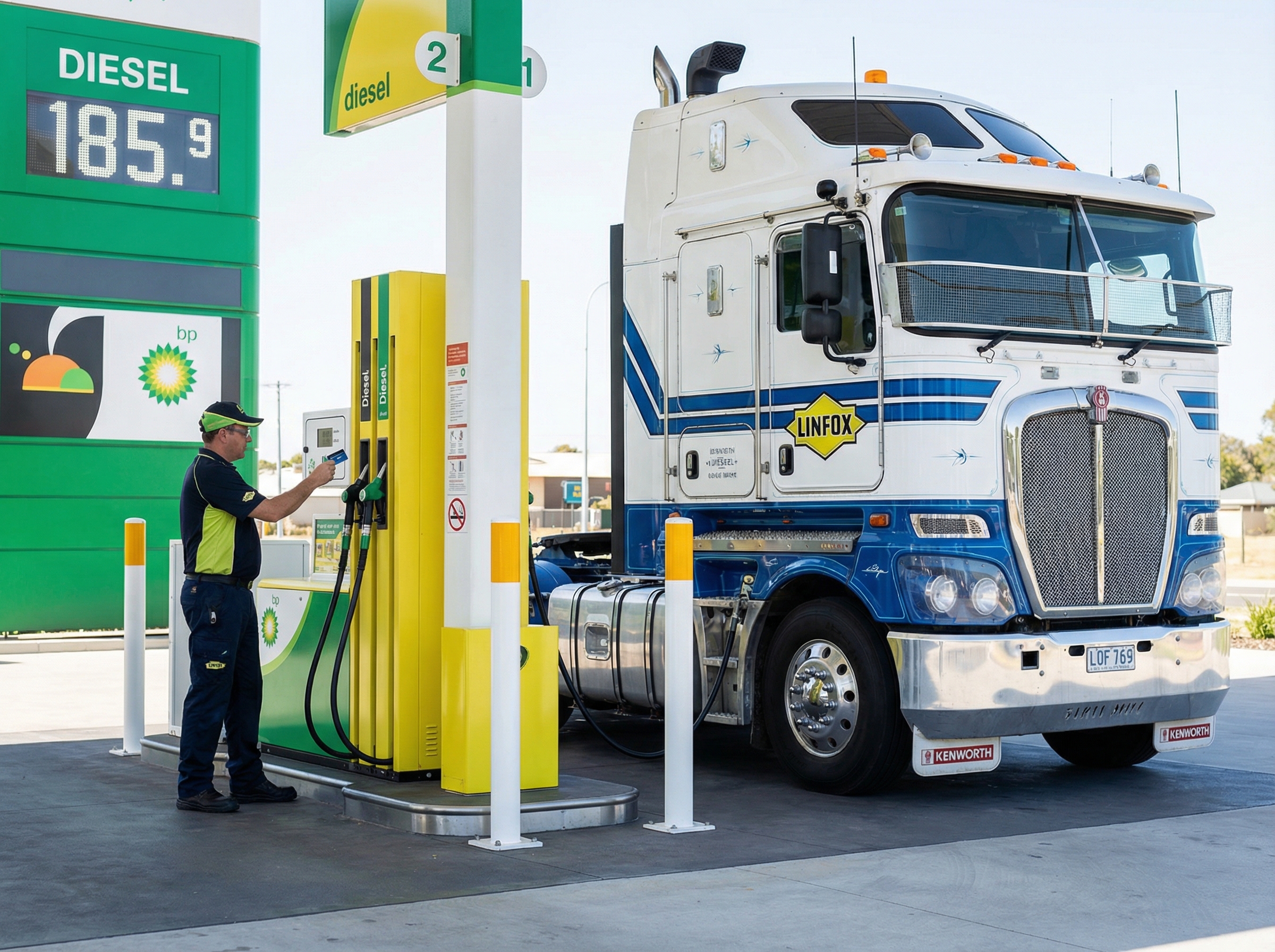 Fleet truck refuelling at diesel bowser with fuel card reader