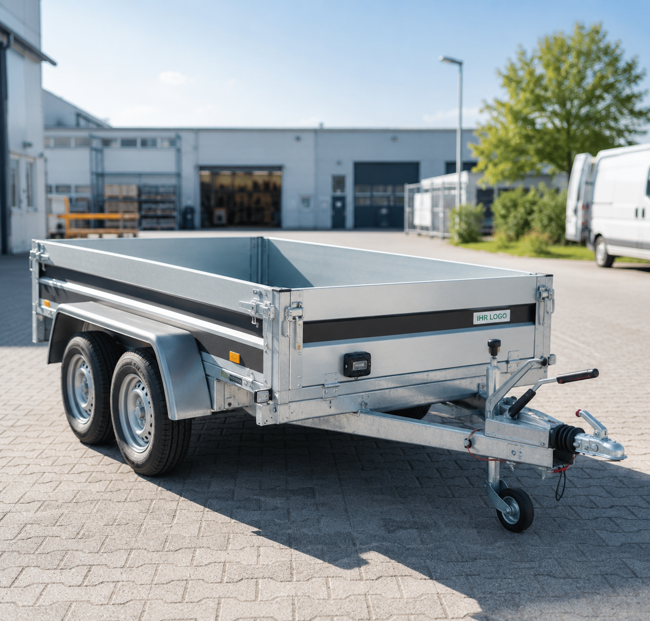 Deutscher Bauhof mit Anhängern, Geräten und mobilen Assets