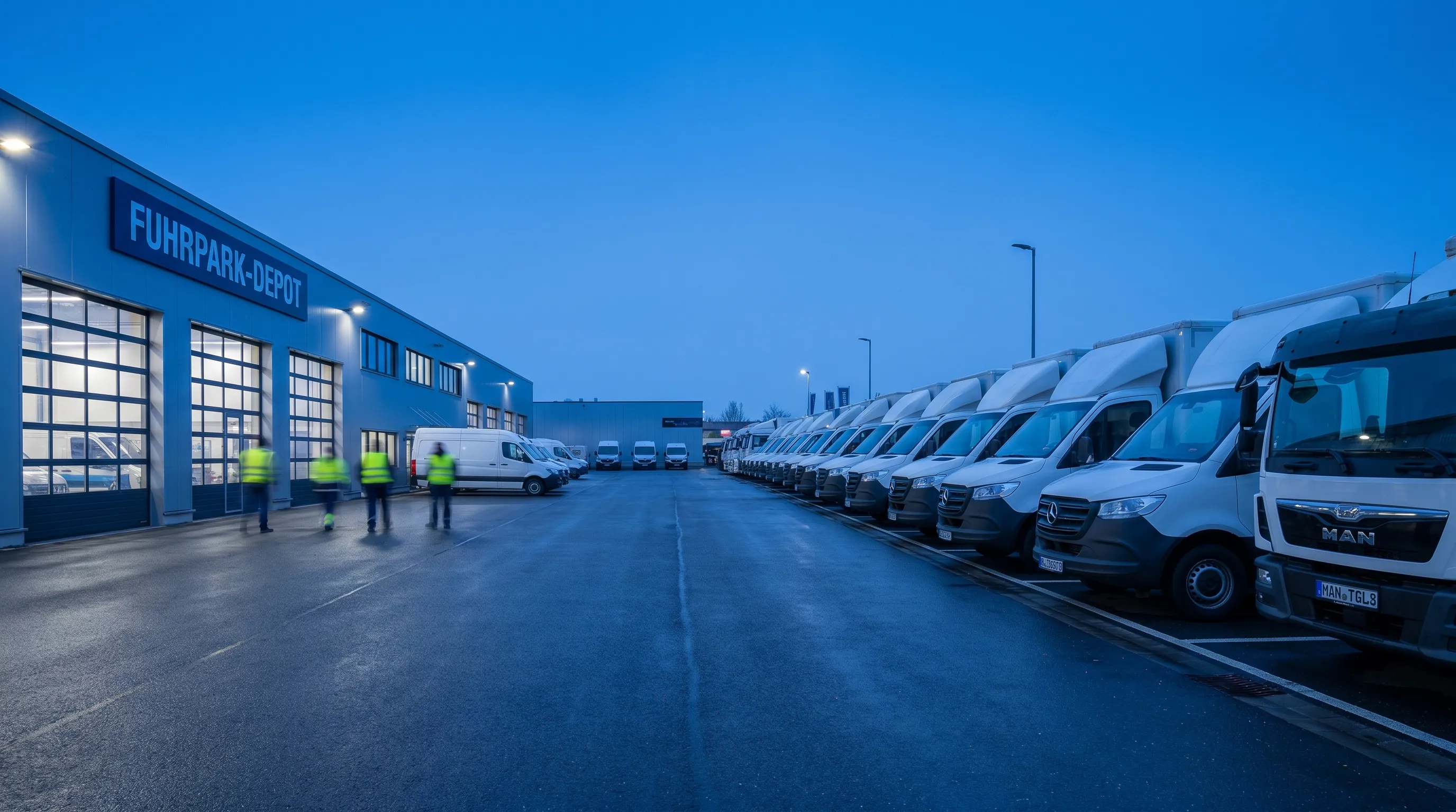 Deutsches Depot mit Fahrzeugen als Kontext für Fahrzeugortung