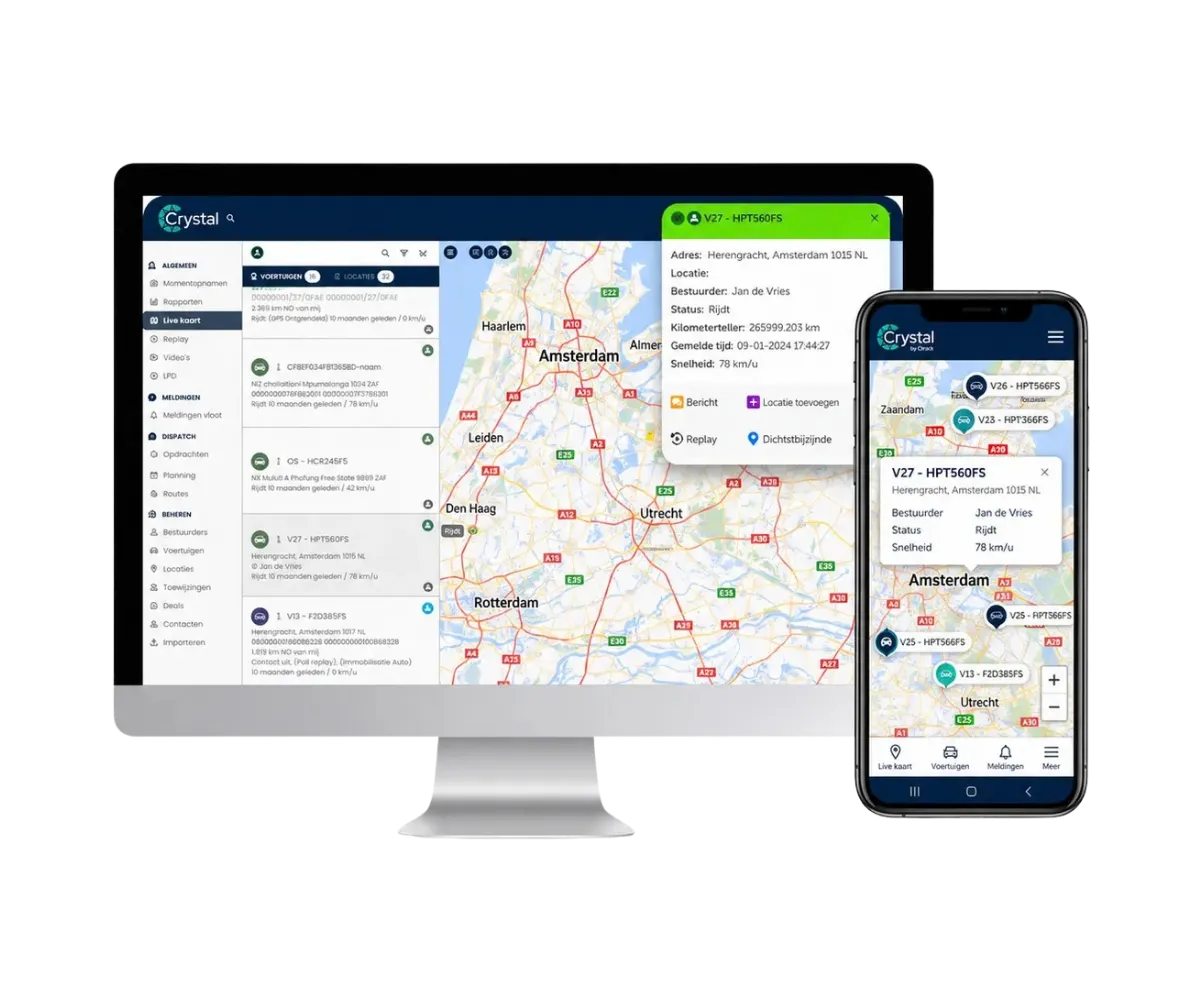Crystal wagenparkbeheer van Ctrack op desktop en mobiele weergave