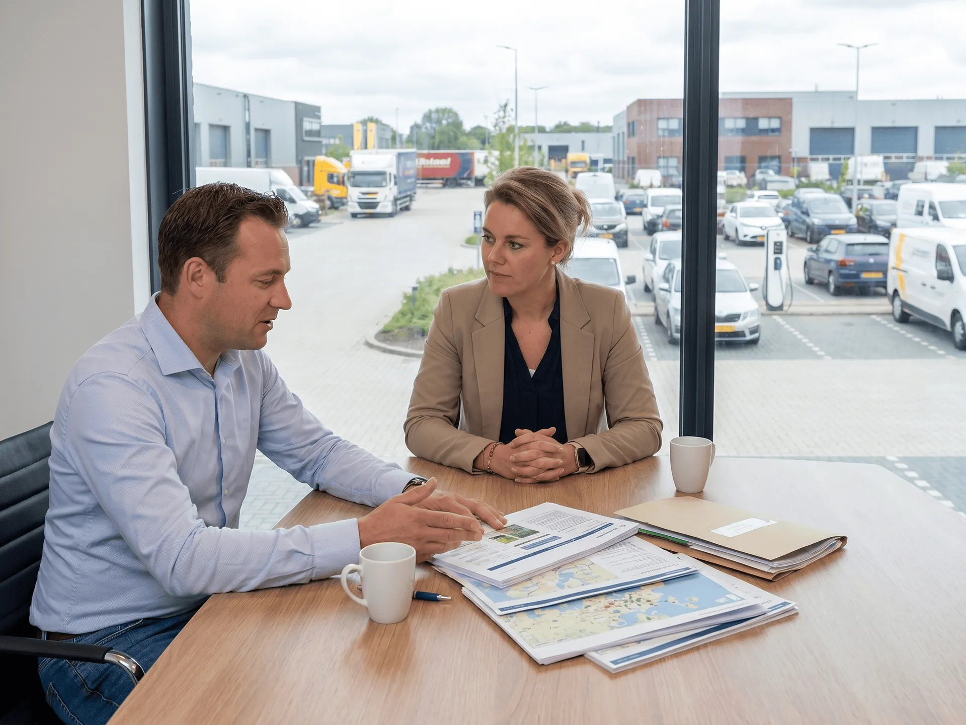 Adviseur van Ctrack bespreekt een oplossing met een fleet manager