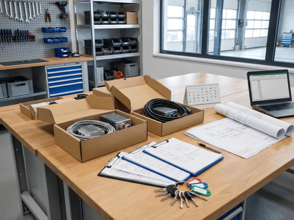 Werkplek met nieuwe telematica-units en een vervangingsplanning