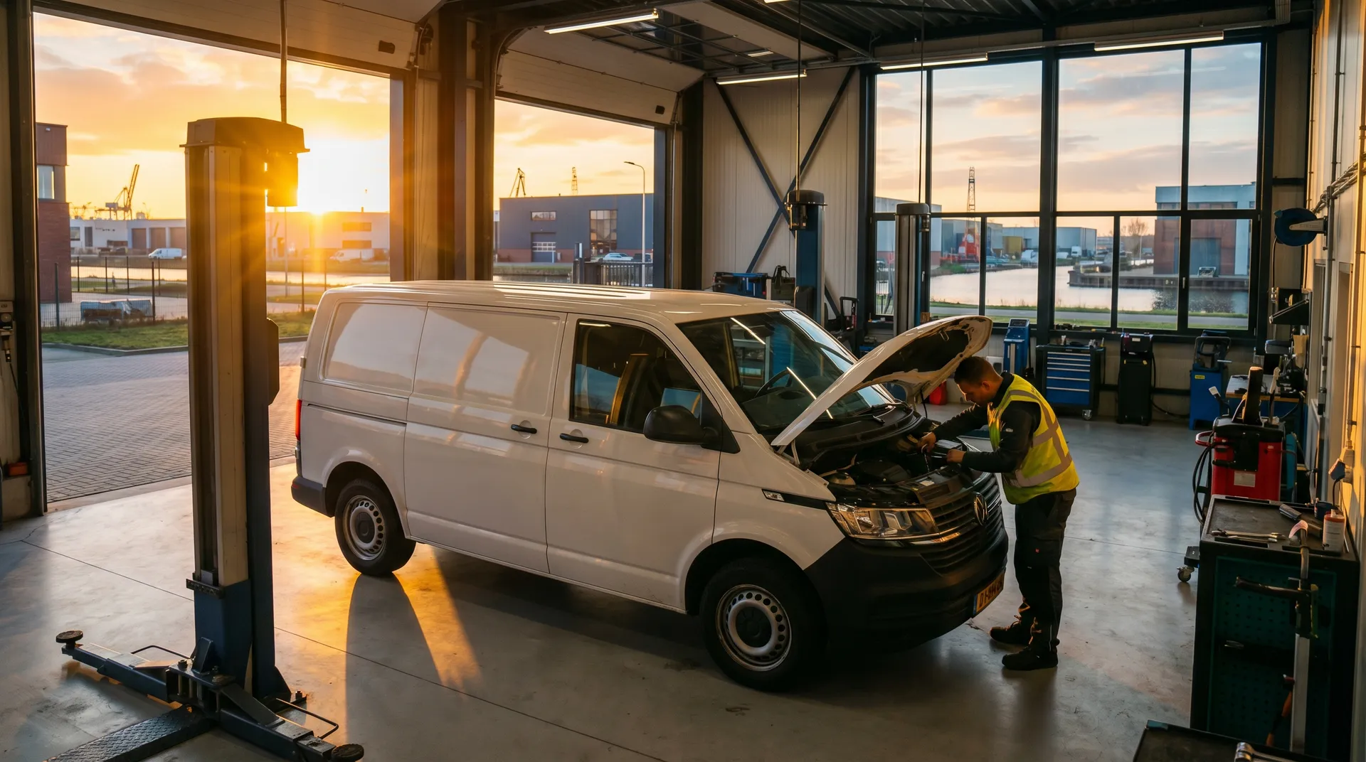 Servicemonteur vervangt telematica-hardware in een bestelwagen