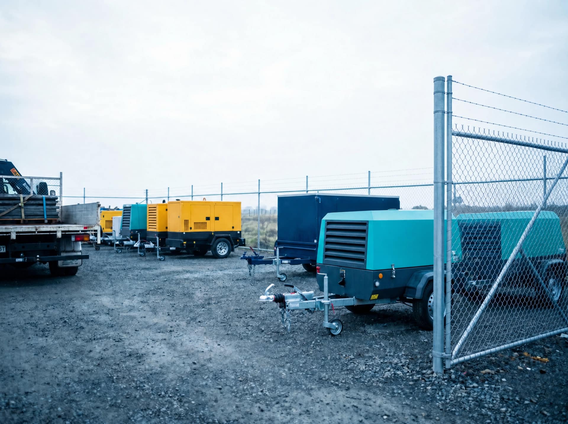 Non-powered assets and plant equipment secured in a fenced site yard in New Zealand
