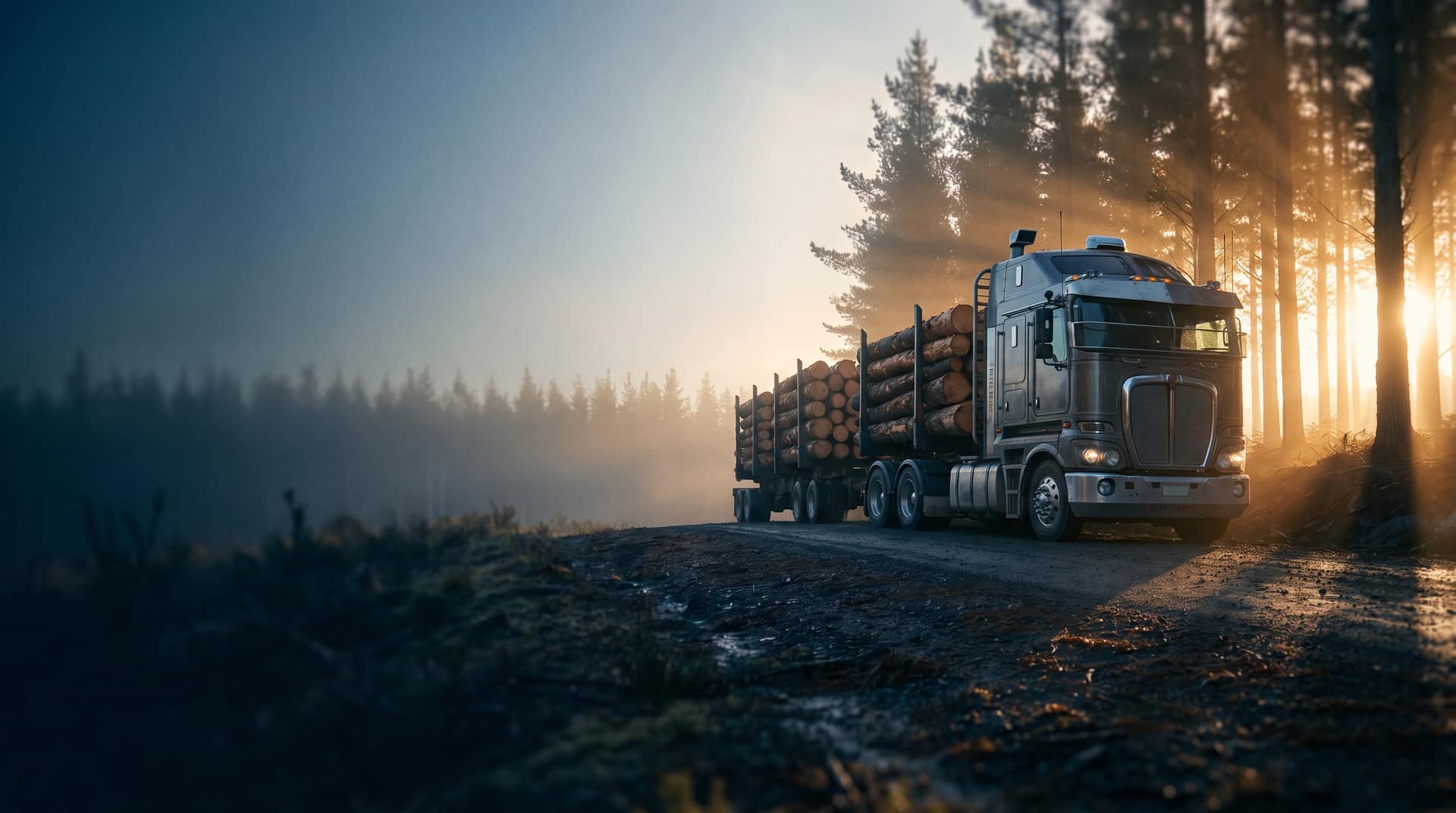 Commercial trucks on a New Zealand state highway at dawn, representing real-time edge computing data processing for fleet management