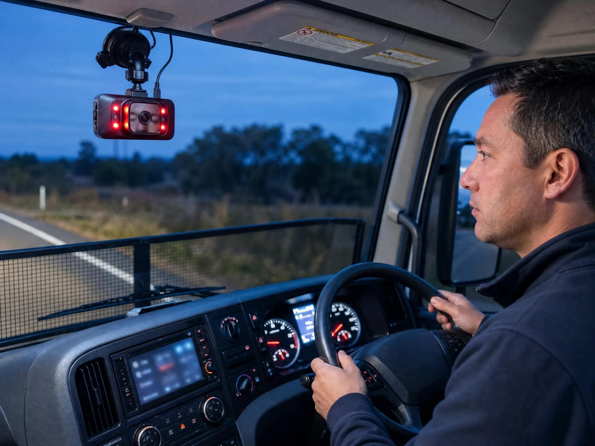 AI fatigue detection camera protecting a New Zealand commercial driver in cab