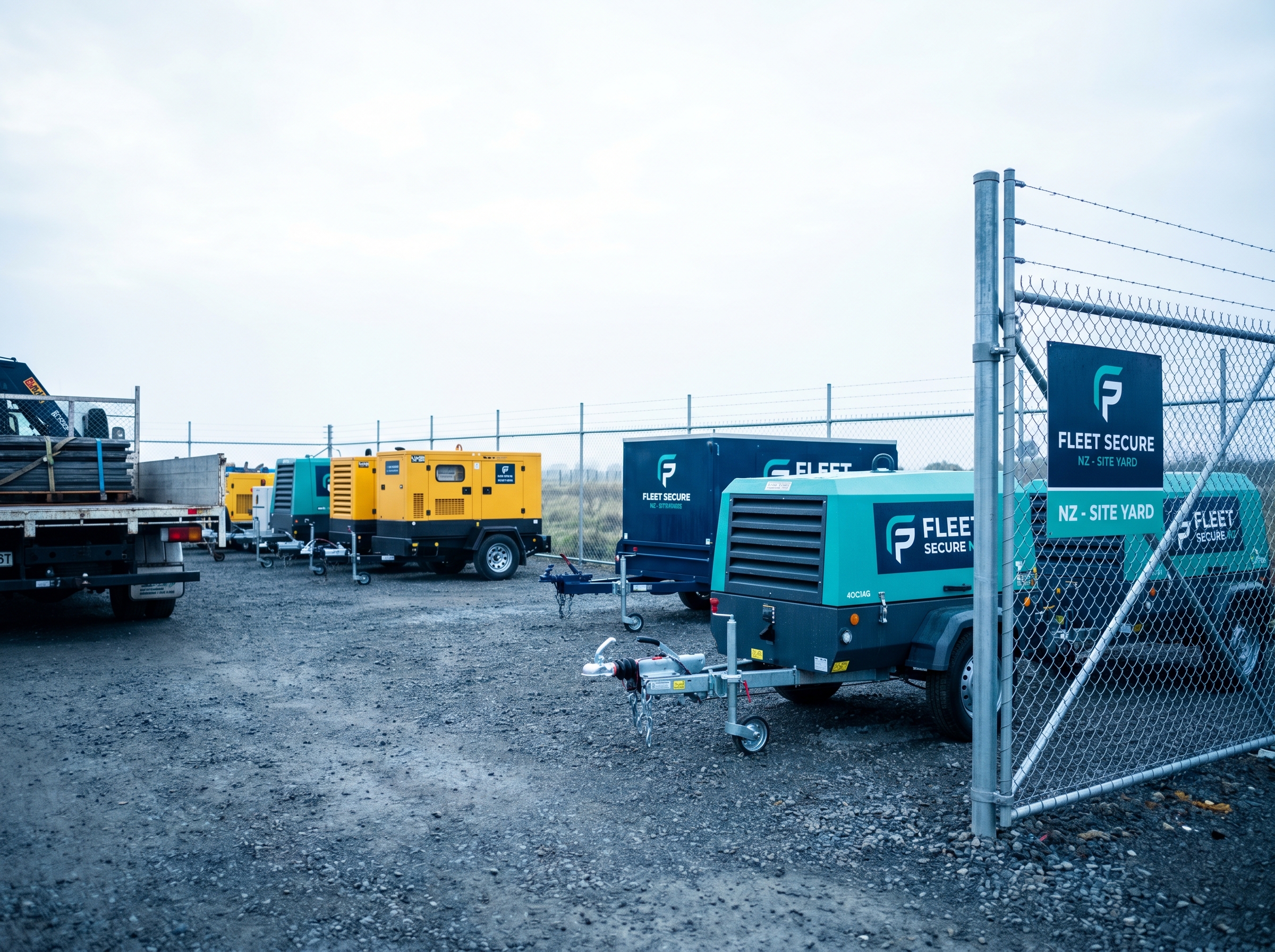 Non-powered assets and plant equipment secured in a fenced site yard in New Zealand