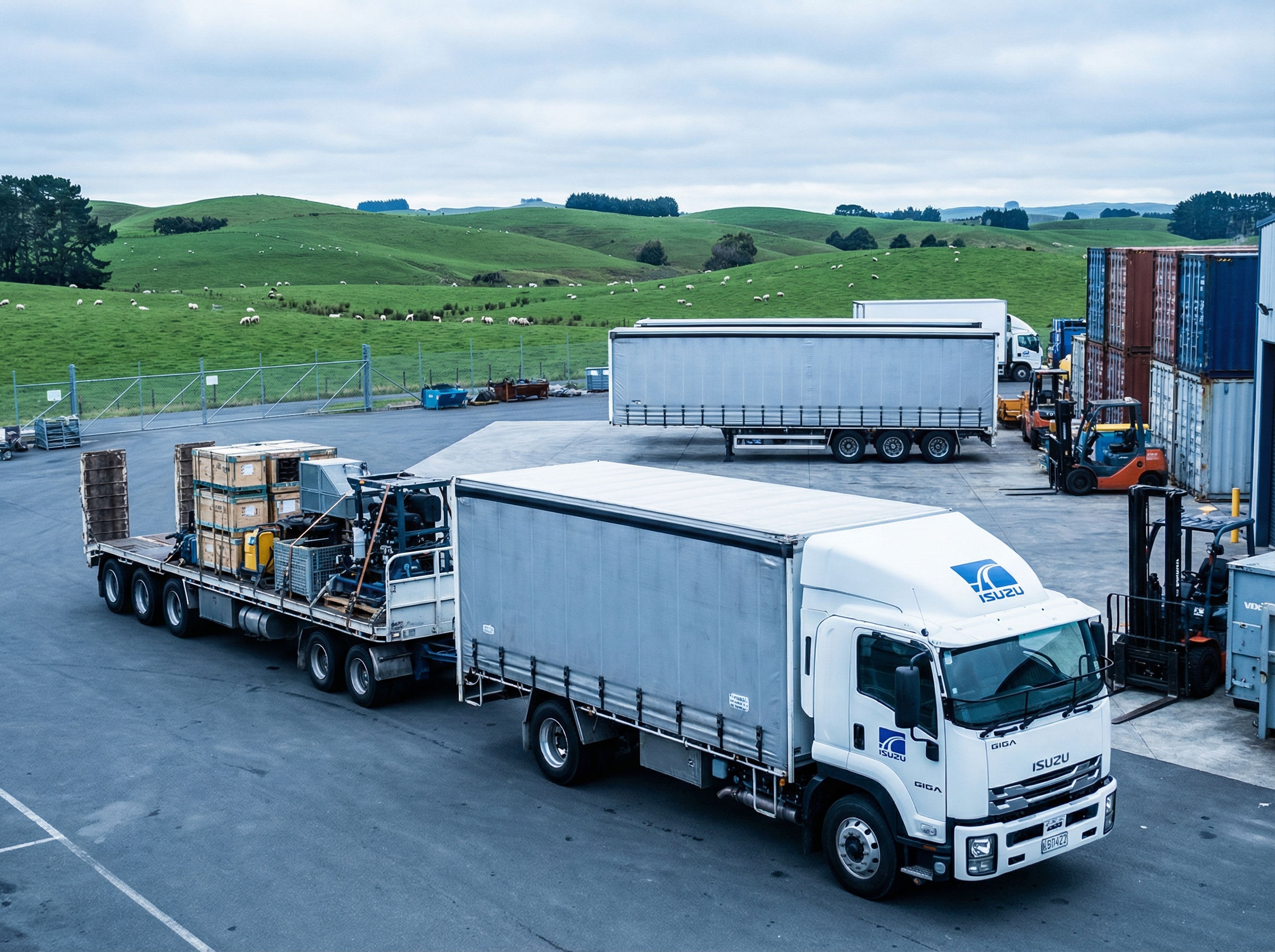 Tracked trailers and equipment in a New Zealand fleet yard