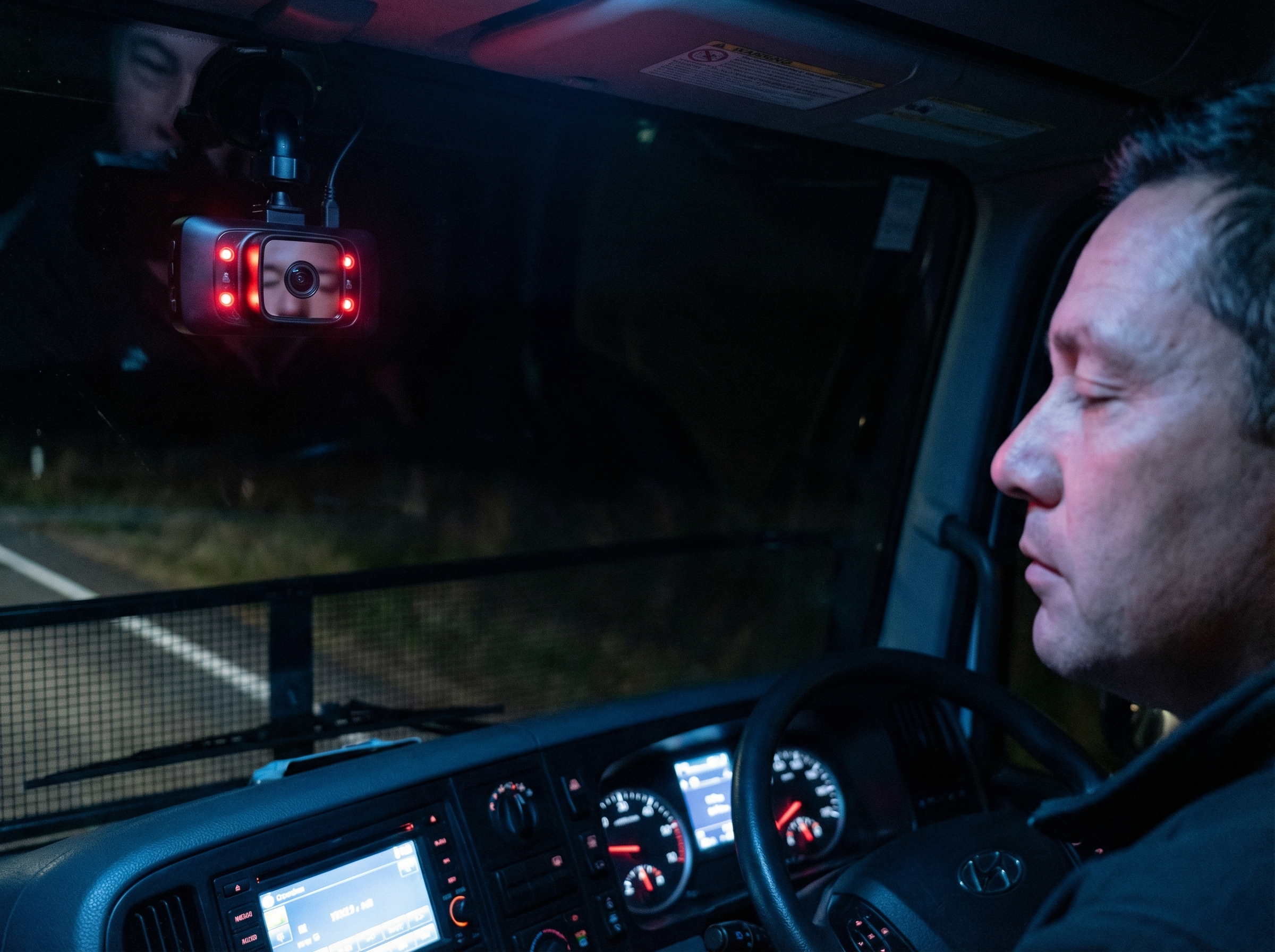 AI fatigue detection camera protecting a New Zealand commercial driver in cab